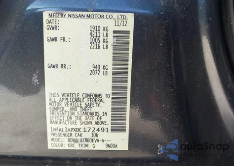 2013 Nissan Altima 2.5 Sv из США, поврежденный, VIN 1N4AL3APXDC172491